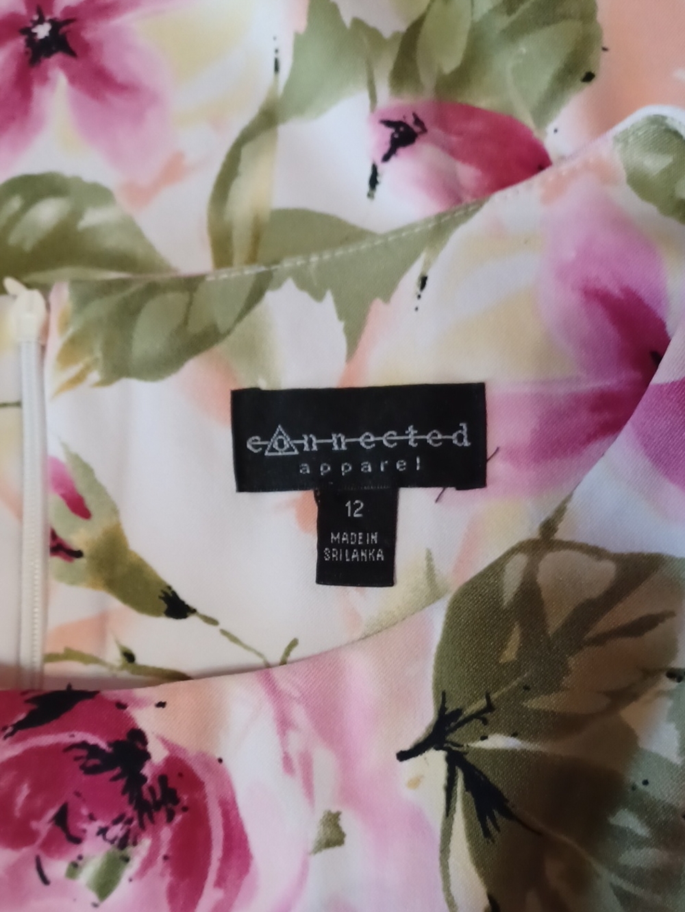 Connected Apparel Pink Green Rose Garden Floral Sleeveless Sheath Dress Size 12 - Picture 2 of 14